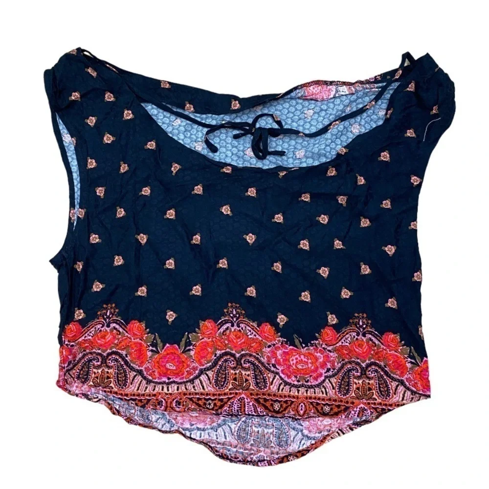 NWOT FREE PEOPLE Silas Printed Cowlneck Top / Black Combo